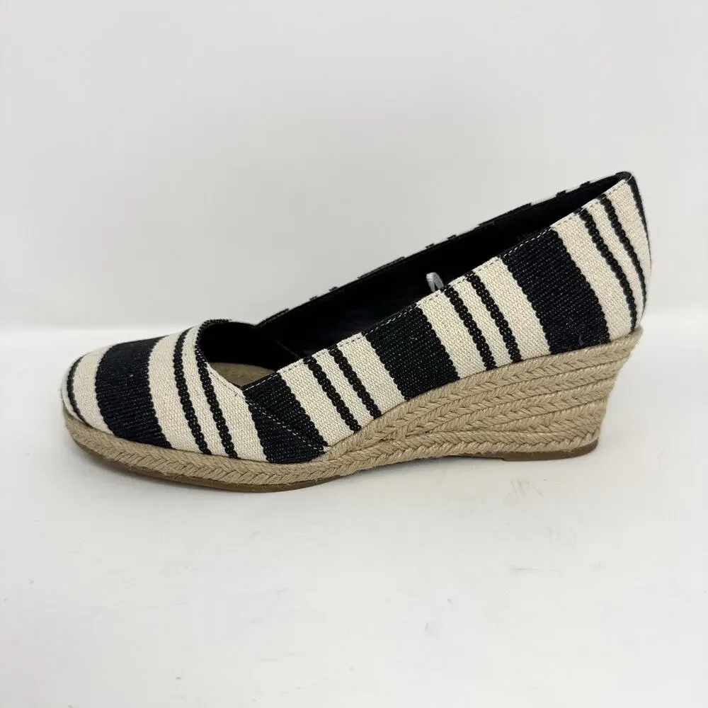 St. John’s Bay Botanic Women’s 7.5 M Navy Stripe Espadrille Wedge Shoes New